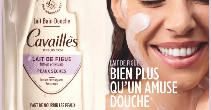 Visuel de la campagne “L’Art de Nourrir les Peaux” avec ambiance gourmande et textures crémeuses