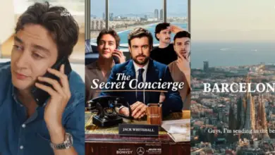 Jack Whitehall entre les logos Marriott Bonvoy et Mercedes F1, symbole de la série The Secret Concierge