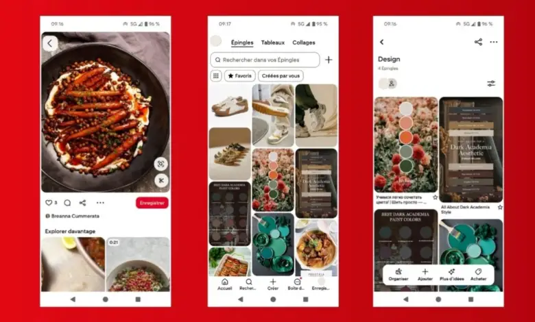 Interface de l’accueil Pinterest avec suggestions visuelles inspirantes.
