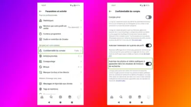 Interface de l’application Instagram montrant l’option de désactivation de l’indexation