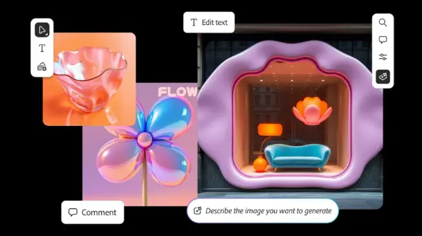 Interface de l’application Adobe Firefly sur mobile affichant un prompt visuel généré par IA