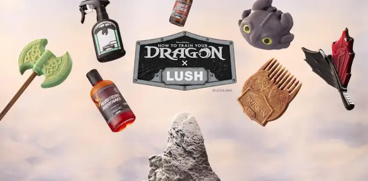 Gamme Lush inspirée de la saga Dragons avec savons, gels douche et soins