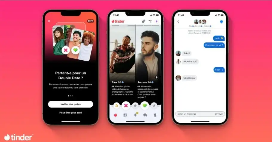 Deux amies utilisant Double Date sur Tinder pour matcher en duo