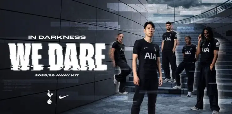Son Heung-min enfilant le nouveau maillot noir 2025/2026 dans la campagne "In Darkness We Dare"