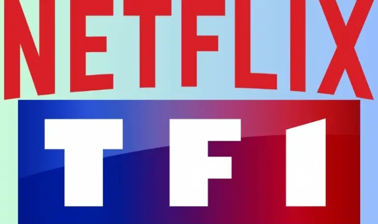 Logos de TF1, LCI, TMC, TFX et TF1 Séries Films réunis dans un visuel représentant l’accord avec Netflix