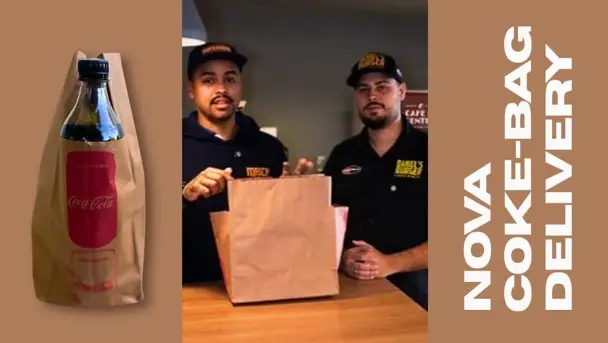 Sac de livraison Coca-Cola en papier kraft avec compartiments pour boissons et aliments