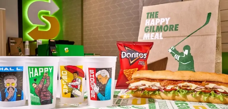 Les quatre gobelets collectors du Happy Gilmore Meal lancés par Subway aux États-Unis et au Canada