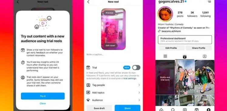 Interface Instagram montrant l’activation d’une vidéo en mode test
