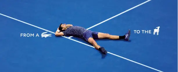 Logo Lacoste transformé en chèvre pour célébrer Djokovic et ses 24 titres du Grand Chelem.