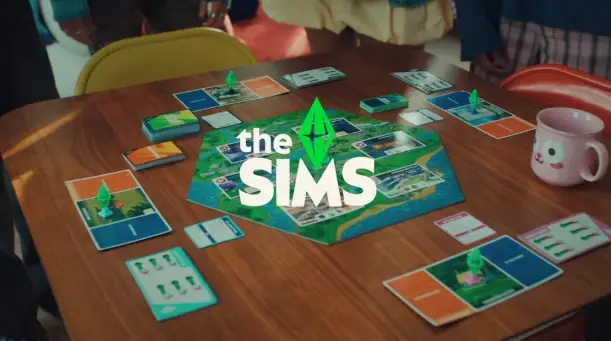 Plateau du jeu de société Les Sims avec cartes et dés