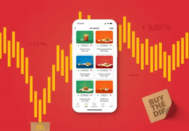 Capture d’écran de l’app McDonald’s avec prix des sauces indexés au Nasdaq