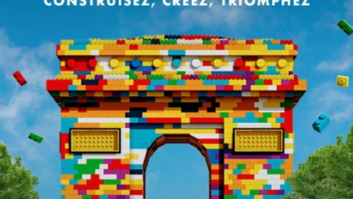 Vue des Champs-Élysées transformés en terrain de jeu LEGO