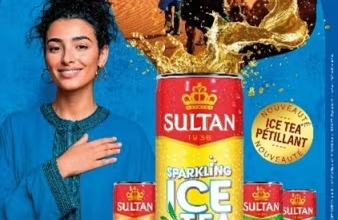 Canette Sultan Ice Tea avec le slogan Sultan et mon cœur pétille
