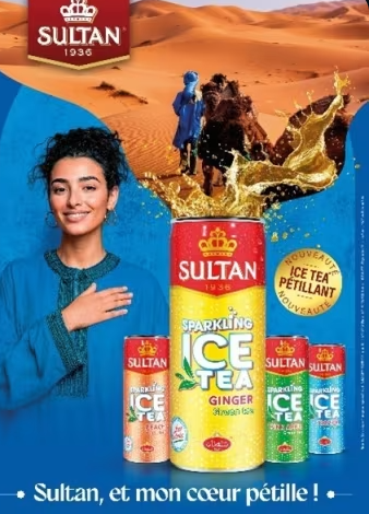 Canette Sultan Ice Tea avec le slogan Sultan et mon cœur pétille