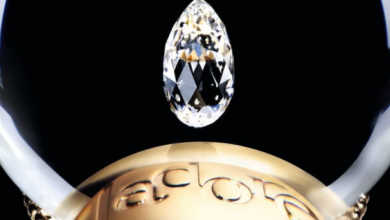 Flacon Dior J’adore Diamonds of Dreams sur fond noir, avec diamant scintillant