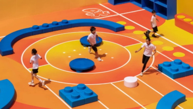 Vue de l’aire de jeux LEGO et Nike à l’école Baoshan n°2 de Shanghai