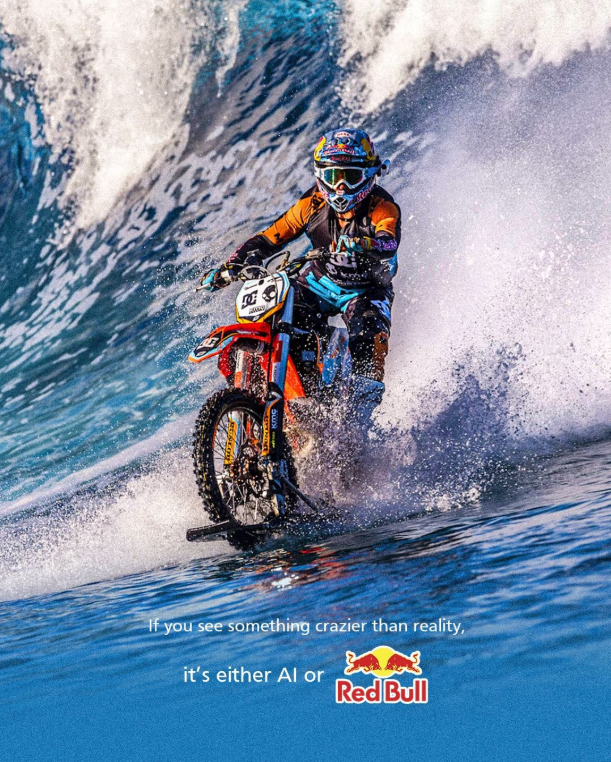 Visuel publicitaire Red Bull illustrant la créativité humaine face à l’intelligence artificielle
