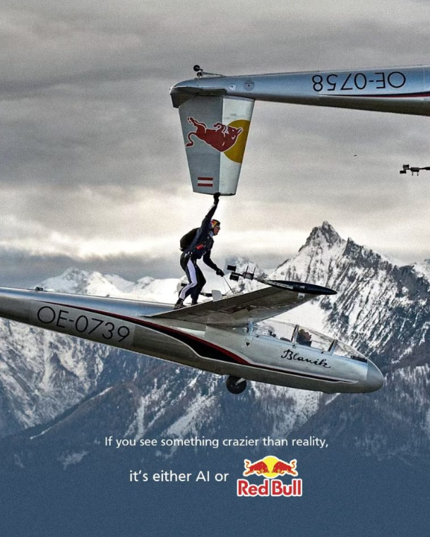 Visuel publicitaire Red Bull illustrant la créativité humaine face à l’intelligence artificielle
