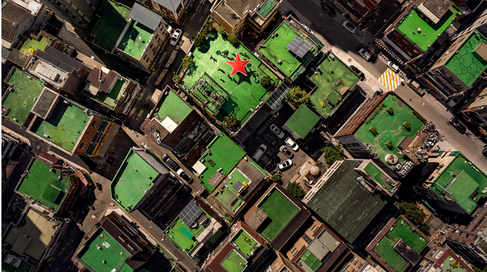 Heineken Rooftop Revival Séoul – vue aérienne des toits transformés en espaces sociaux