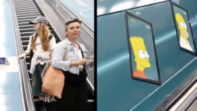 Activation Disney+ dans le métro londonien, personnages animés descendant l’escalator de Bond Street