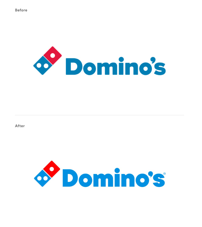 Nouveau logo “Dommmino’s” avec typographie Domino’s Sans et couleurs intensifiées